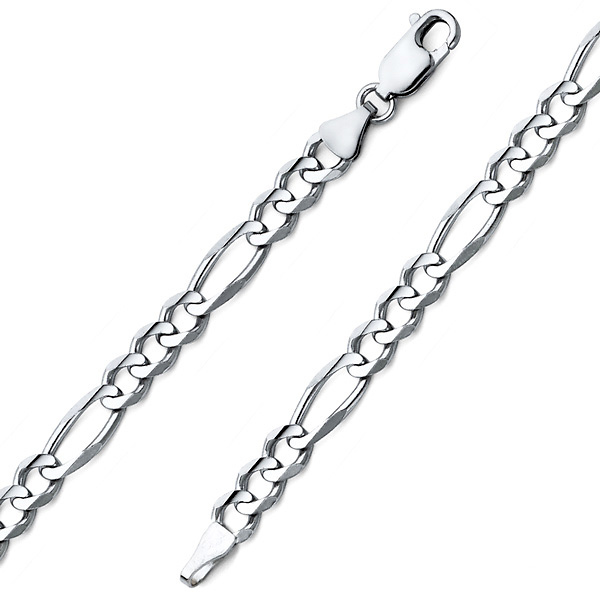 6mm Sterling Silver Men's Figaro Link Chain Bracelet 7in Slide 0