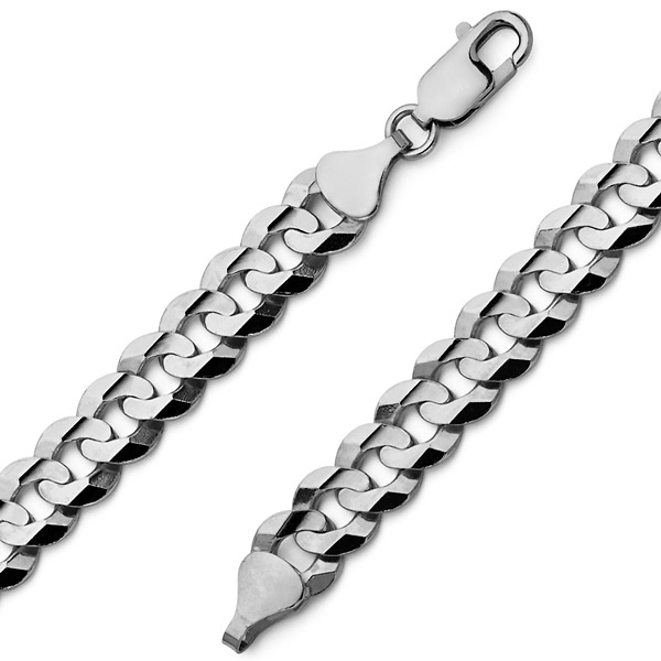 Men's 10mm 14K White Gold Concave Curb Cuban Link Chain Bracelet 8.5in Slide 0