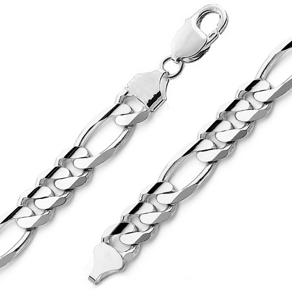 Men's 10mm Sterling Silver Figaro Link Chain Bracelet 8in Slide 0