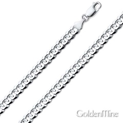 5mm Sterling Silver Men's Concave Curb Cuban Link Chain Bracelet 7in