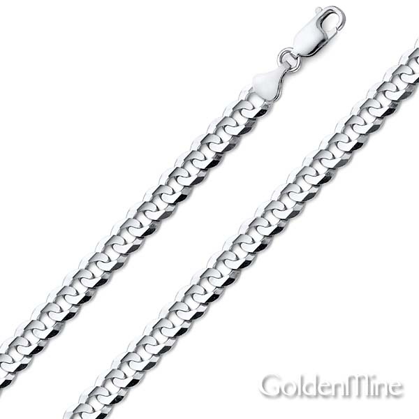 5mm Sterling Silver Men's Concave Curb Cuban Link Chain Bracelet 7in Slide 0