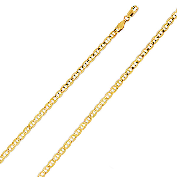 4mm 14K Yellow Gold Men's Concave Mariner Chain Bracelet 7.5in Slide 0