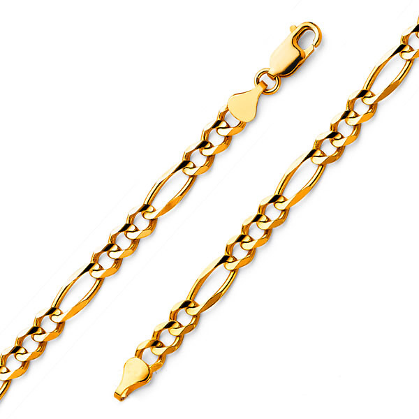 5mm 18K Yellow Gold Figaro Chain Link Bracelet 7in Slide 0