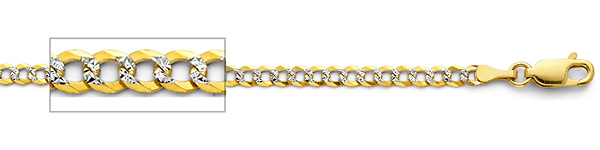 3mm 14K Two-Tone Gold White Pave Curb Cuban Link Chain Bracelet 7in Slide 1