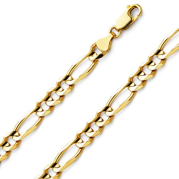 7mm 14K Yellow Gold Men's Figaro Link Chain Bracelet 8.5in Slide 0