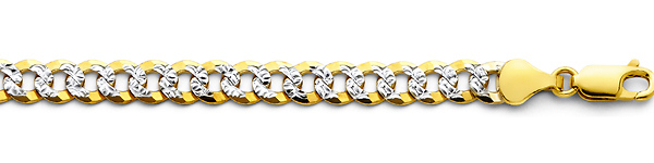 6mm 14K Two-Tone Gold Men's White Pave Curb Cuban Link Bracelet 8in Slide 1