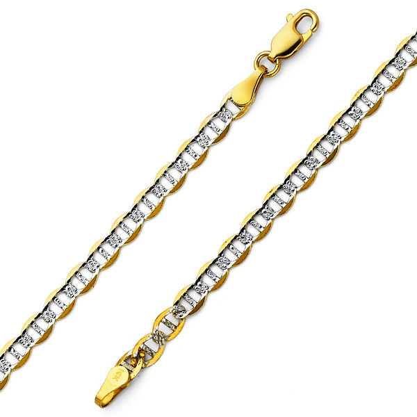 4.5mm 14K Two-Tone Gold Men's Flat Mariner Chain Bracelet 7.5in Slide 0