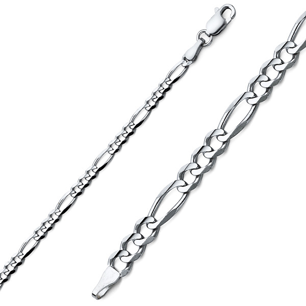 3mm 14K White Gold Figaro Link Chain Bracelet 7in Slide 0