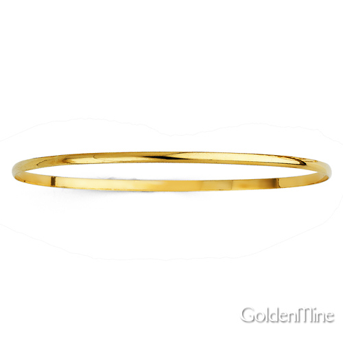 2mm High Polished Domed Solid 14K Yellow Gold Bangle Bracelet Slide 1