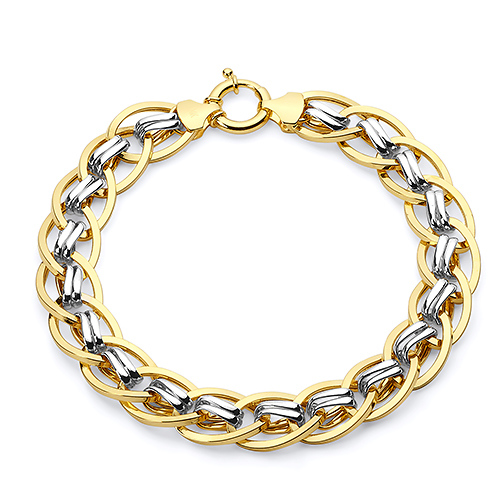 Fancy 10mm Double Link Bracelet in 14K Yellow Gold Slide 1