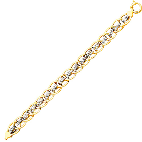 Fancy 10mm Double Link Bracelet in 14K Yellow Gold Slide 0