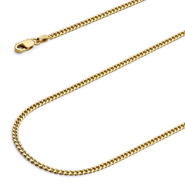2mm 14K Yellow Gold Miami Cuban Link Chain Necklace 16-24in Slide 1