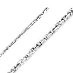 3mm 14K White Gold Solid Fancy Rectangle Link Cable Chain Necklace 20-30in