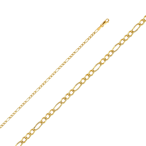 2.5mm 14K Yellow Gold Pave Figaro Link Chain Bracelet 7in Slide 0