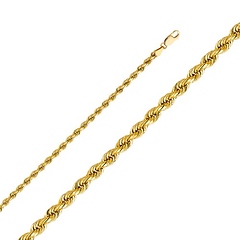 3mm 14K Yellow Gold Diamond-Cut Rope Chain Necklace - Heavy 18-26in