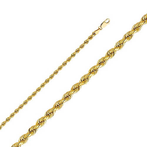 Buy 14k Yellow Gold Solid 3mm Diamond Cut Rope Chain Bracelet, 7