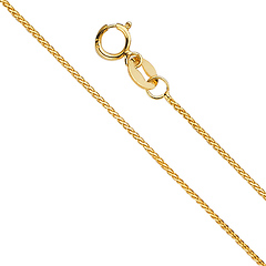 GoldenMine 14k Yellow Gold 1.3mm Diamond Cut Round Spiga Chain Necklace with Lobster Claw Clasp 