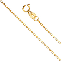1.2mm 14K Yellow Gold Solid Angled Cut Oval Rolo Chain Necklace 16-22in