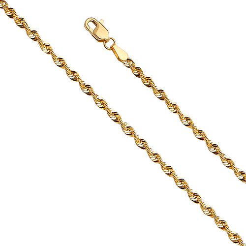 2.5mm 14K Yellow Gold Diamond-Cut French Hollow Rope Chain Necklace 16-24in Slide 0