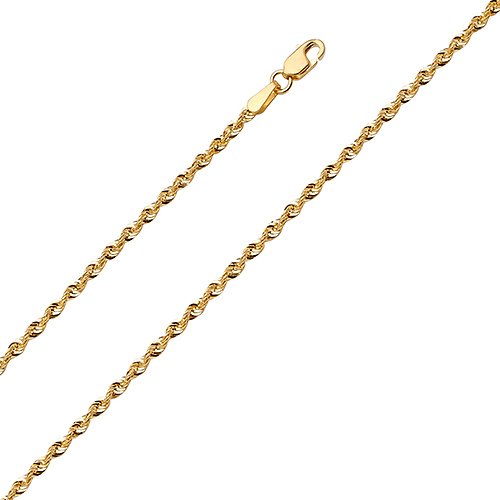 2mm 14K Yellow Gold French Hollow Rope Chain Necklace 16-24in Slide 0