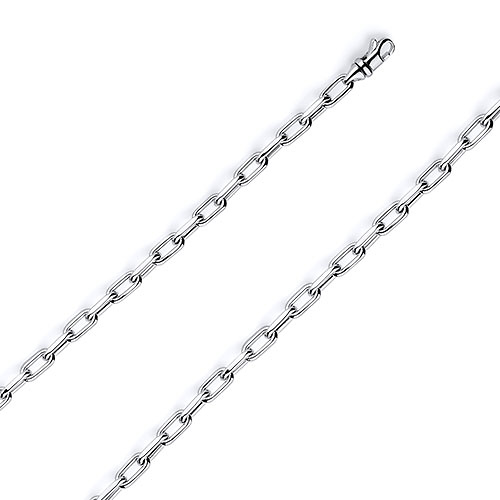 4mm 14K White Gold Hollow Paper Clip Link Chain Necklace 16-30in Slide 0