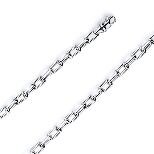 5mm 14K White Solid Gold Hollow Paper Clip Link Chain Necklace 16-30in Slide 0