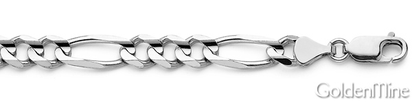 7mm 14K White Gold Solid Men's Figaro Link Chain Necklace 20-30in Slide 1