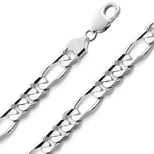 Men's 10mm Sterling Silver Figaro Link Chain Necklace 20-30in Slide 0