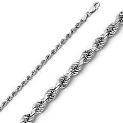 2.5mm 14K White Gold Solid Diamond-Cut Rope Chain Necklace - Heavy 16-30in