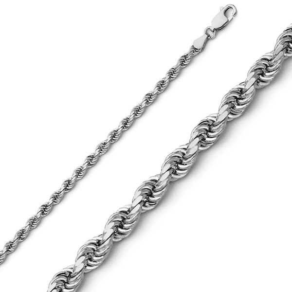 2.5mm 14K White Gold Diamond-Cut Rope Chain Necklace - Heavy 16-30in Slide 0