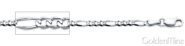 3mm 14K White Gold Figaro Link Chain Bracelet 7in Slide 1