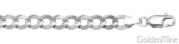 5mm Sterling Silver Men's Concave Curb Cuban Link Chain Bracelet 7in Slide 1