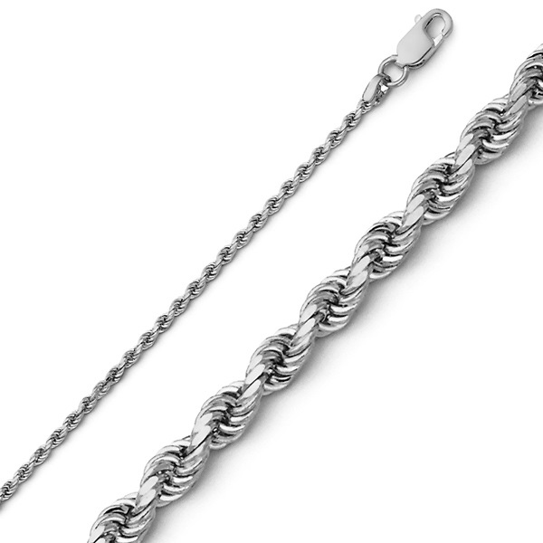 1.5mm 14K White Gold Diamond-Cut Rope Chain Necklace - Heavy 16-30in Slide 0