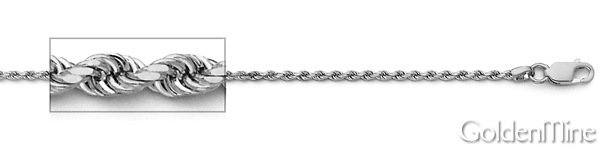 1mm 14K White Gold Solid Diamond-Cut Rope Chain Necklace 16-30in Slide 1