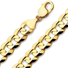 Men's 14mm 14K Yellow Gold Solid Concave Curb Cuban Link Chain Necklace 24-30in