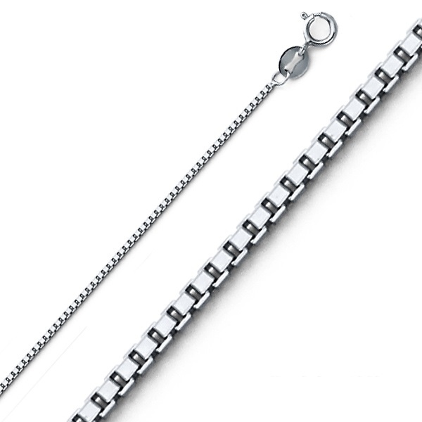 0.9mm 14K White Gold Box Link Chain Necklace 16-24in Slide 0