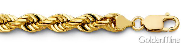 8mm 14K Yellow Gold Solid Men's Diamond-Cut Rope Chain Necklace 22-26in Slide 1