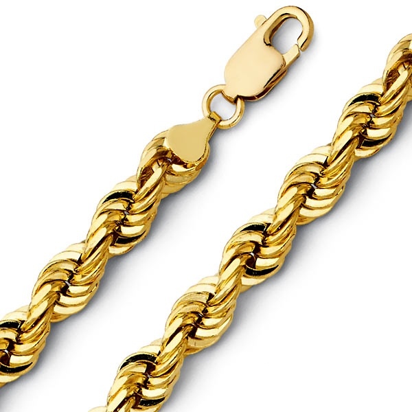 Men's 9mm 14K Yellow Gold Diamond-Cut Rope Chain Necklace 24-30in Slide 0