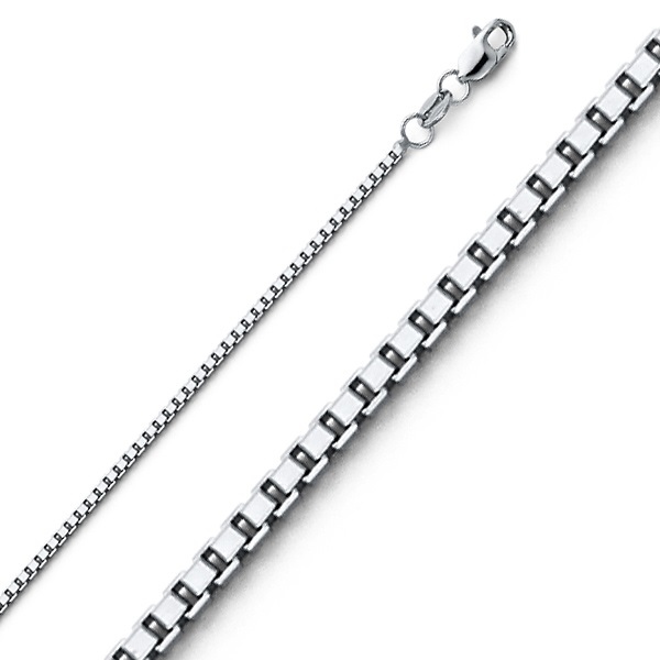 14k white gold adjustable italian 1.35mm round box chain necklace