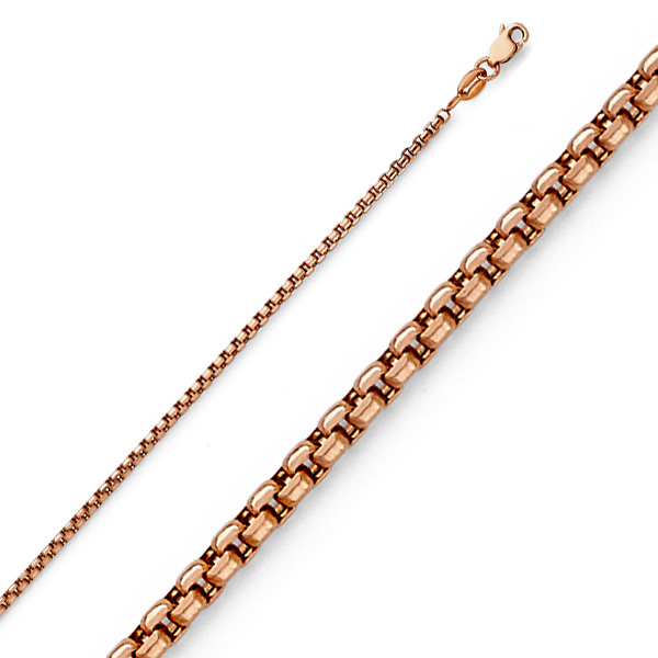 1.8mm 14K Rose Gold Round Box Diamond-Cut Chain Necklace 16-24in Slide 0