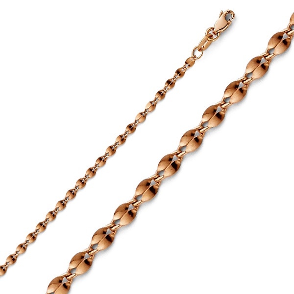 2.2mm Solid 14K Rose Gold Curved Mirror Chain Necklace 16-24inch Slide 0