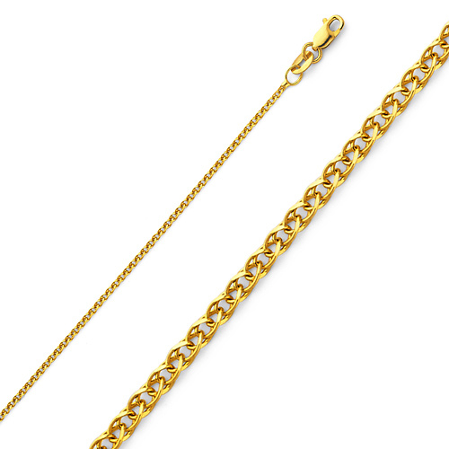 1.2mm 14K Yellow Gold Flat Open Spiga Wheat Chain Necklace 16-24inch Slide 0