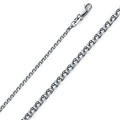 2mm 14K White Gold Solid Flat Open Spiga Wheat Chain Necklace 16-24inch