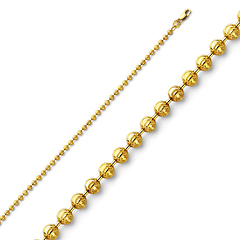 1.9mm 14K Yellow Gold Moon Cut Ball Chain Necklace 16-22inch