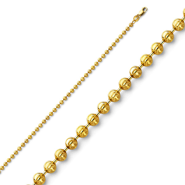 1.9mm 14K Yellow Gold Solid Moon Cut Ball Chain Necklace 16-22inch Slide 0