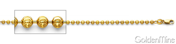 1.9mm 14K Yellow Gold Solid Moon Cut Ball Chain Necklace 16-22inch Slide 1