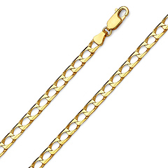 4mm 14K Yellow Gold Men's Square Curb Link Chain Necklace 20-24in
