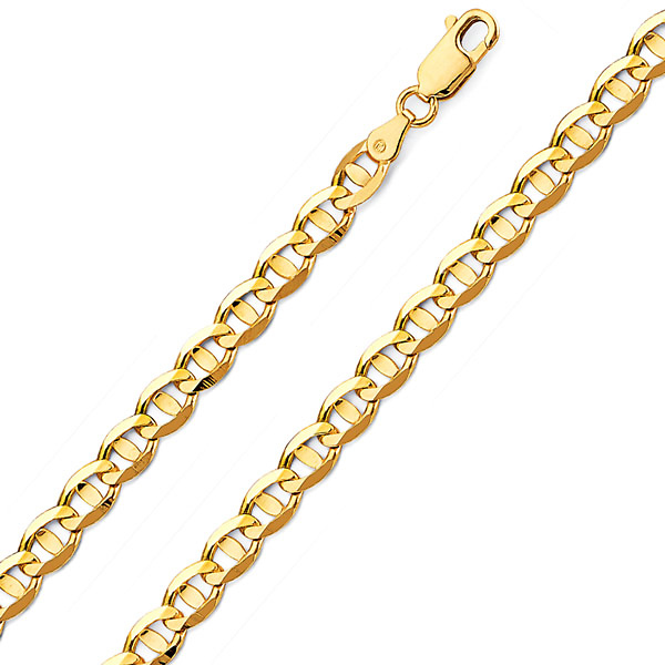 5.3mm 14K Yellow Gold Solid Concave Diamond-Cut Mariner Chain Bracelet - Light 7.5in Slide 0
