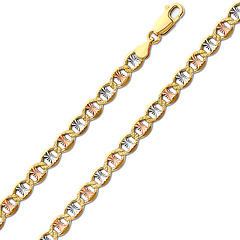 5.4mm 14K Tricolor Gold Solid Star Diamond-Cut Mariner Chain Bracelet 7.5in