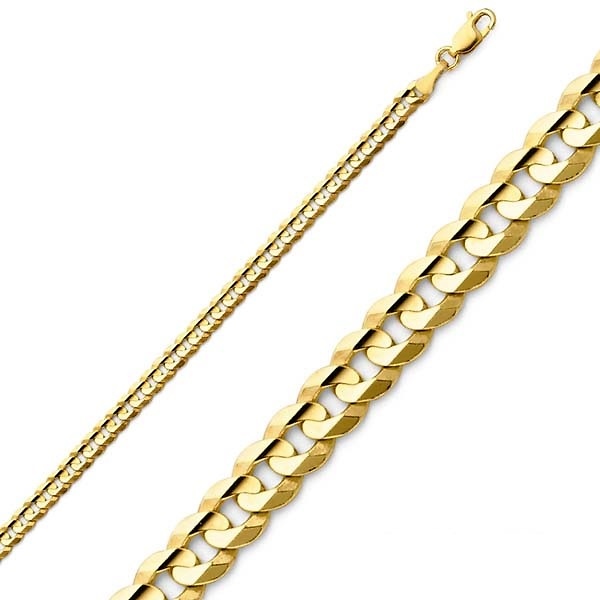 3mm 14K Yellow Gold Concave Curb Cuban Link Chain Necklace 16-24in Slide 0